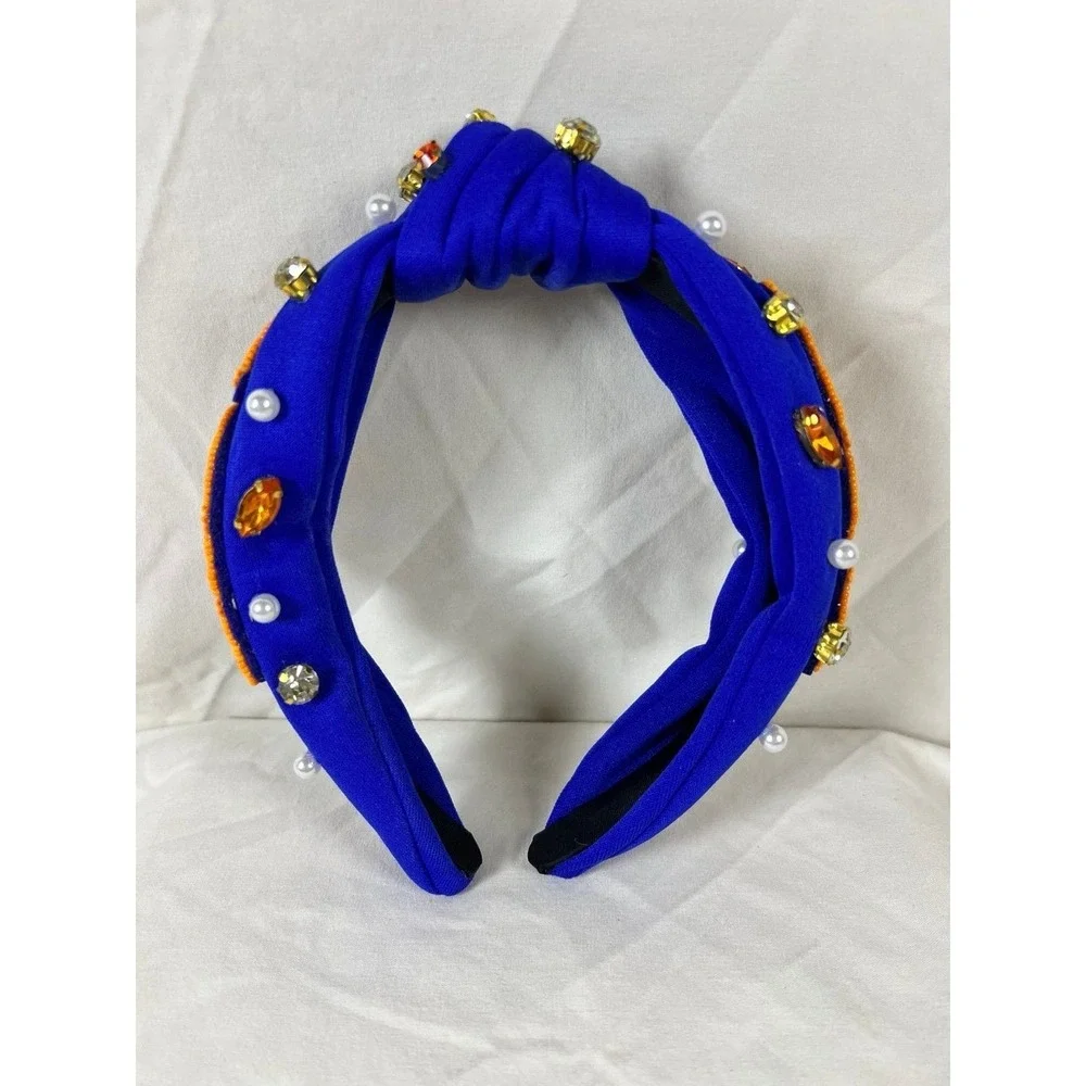 Unbranded Tiger Headband Women Blue Excellent Beaded Rhinestone Knotted Tailgate